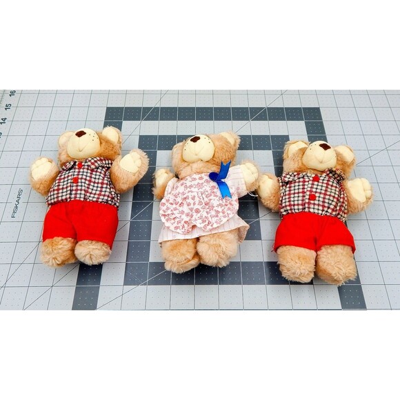 Furskin Bear Plush Stuffed Wendy's Toy 1986 7 Inch Appalachian Artwork Lot/3 - Picture 2 of 8